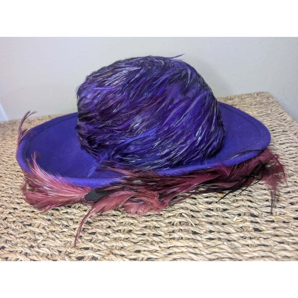 Vintage Mr John\'s 100% Wool Hat Purple Feathers Special Occasion Derby Pimp main image 6